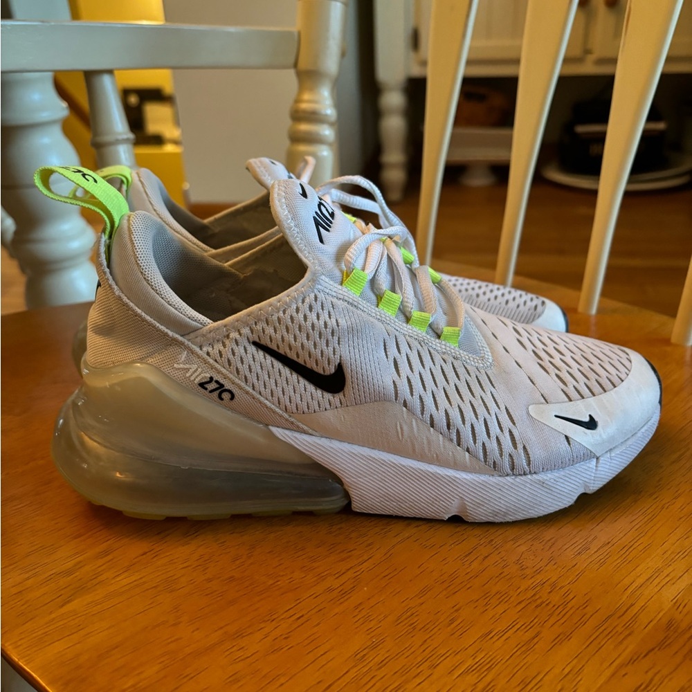 Nike Kids Air Max 270 White Sneakers with Neon Green Accents